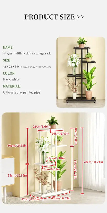 Modern black & white tiered iron plant stand living room shelves