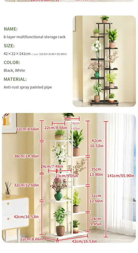 Modern black & white tiered iron plant stand living room shelves