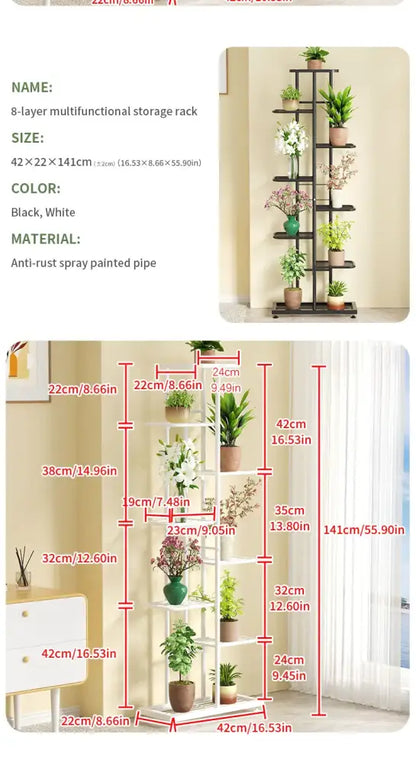 Modern black & white tiered iron plant stand living room shelves