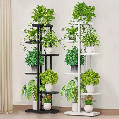 Modern black & white tiered iron plant stand living room shelves