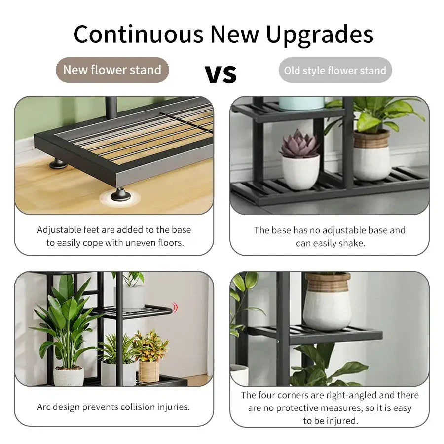 Modern black & white tiered iron plant stand living room shelves