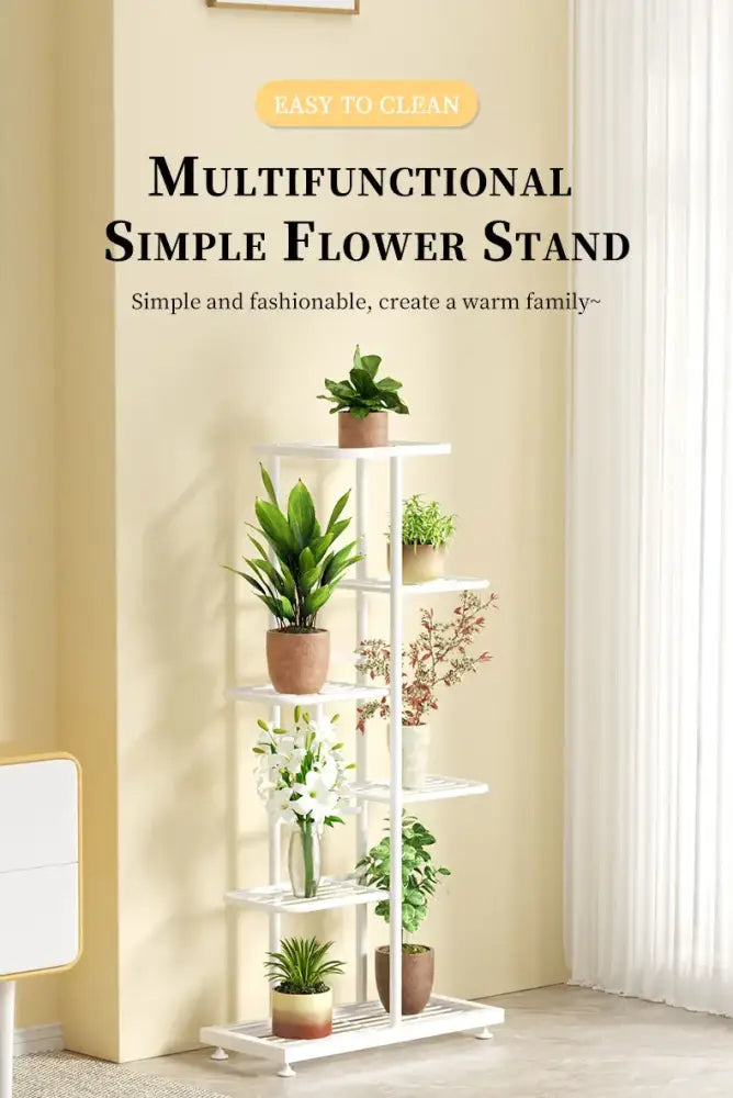 Modern black & white tiered iron plant stand living room shelves
