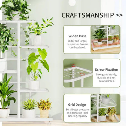 Modern black & white tiered iron plant stand living room shelves