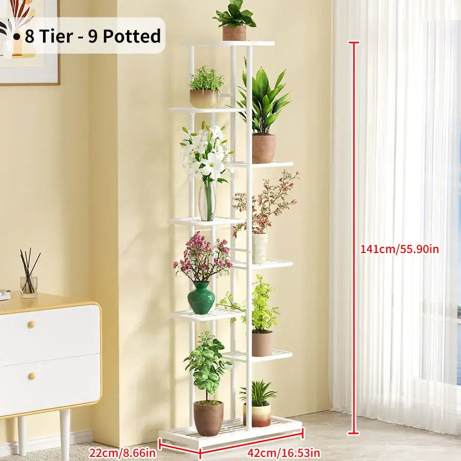 Modern black & white tiered iron plant stand living room shelves