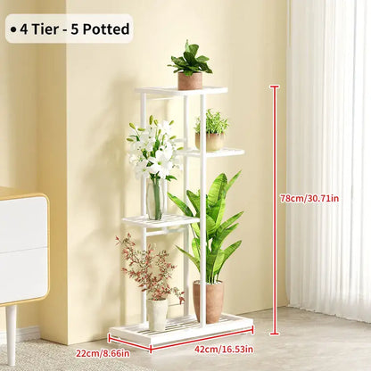 Modern black & white tiered iron plant stand living room shelves