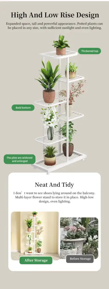 Modern black & white tiered iron plant stand living room shelves