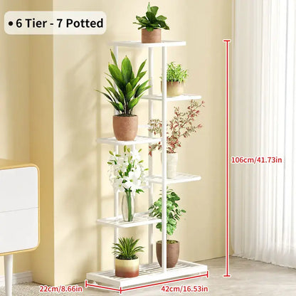 Modern black & white tiered iron plant stand living room shelves