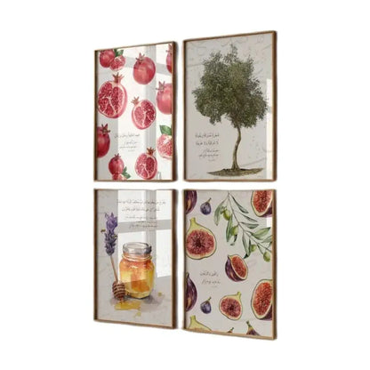 Botanical watercolor islamic art posters set kitchen wall decor