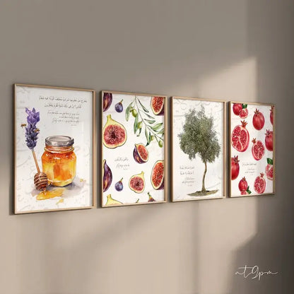 Botanical watercolor islamic art posters set kitchen wall decor
