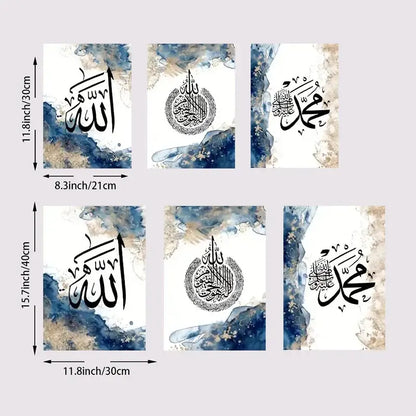 Modern blue & gold arabic calligraphy wall art set living room