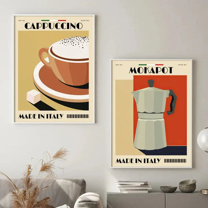 Vintage italian espresso coffee set of 6 framed kitchen wall art