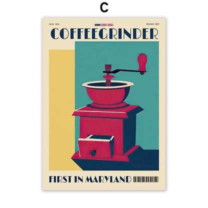 Vintage italian espresso coffee set of 6 framed kitchen wall art