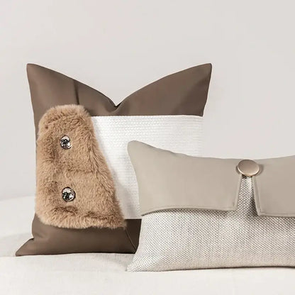 italian luxury brown leather pillowcase living room cover