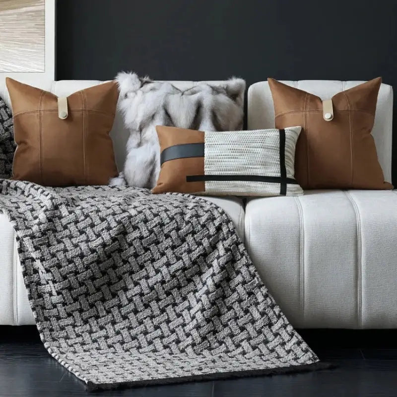 italian luxury brown leather pillowcase living room cover