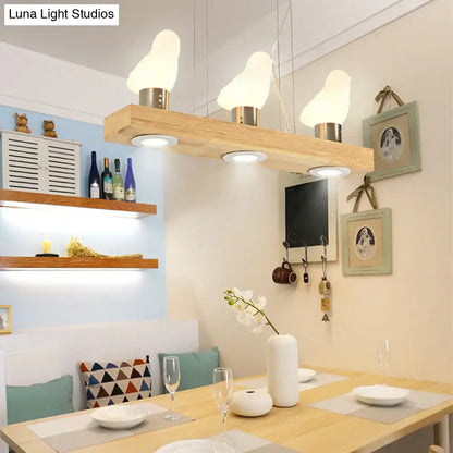 Modern ivory glass bird island pendant lighting kitchen wood fixture