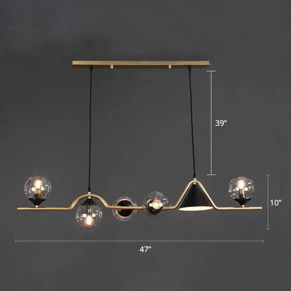 Modern black & gold glass island pendant light kitchen fixture