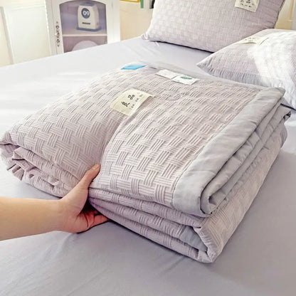 Decorbites jacquard summer cool blanket white & green bedroom quilt