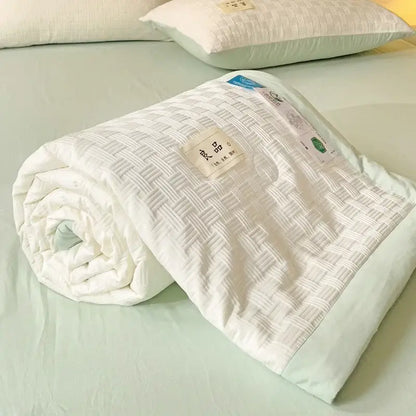 Decorbites jacquard summer cool blanket white & green bedroom quilt
