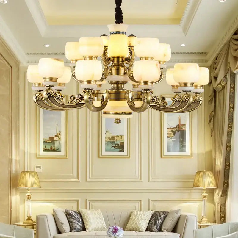 jade chandelier bronze living room multi tier glass lamp