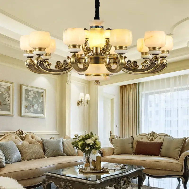 jade chandelier bronze living room multi tier glass lamp