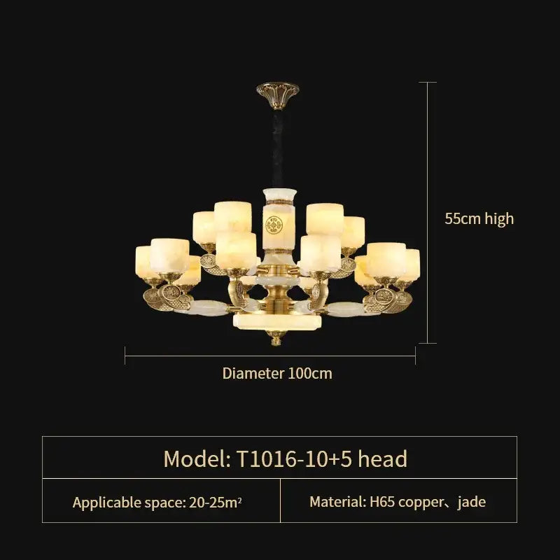 jade copper chandelier for living room with opal glass shades
