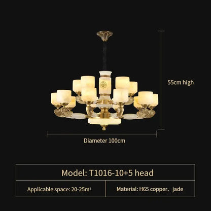 jade copper chandelier for living room with opal glass shades