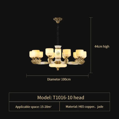 jade copper chandelier for living room with opal glass shades
