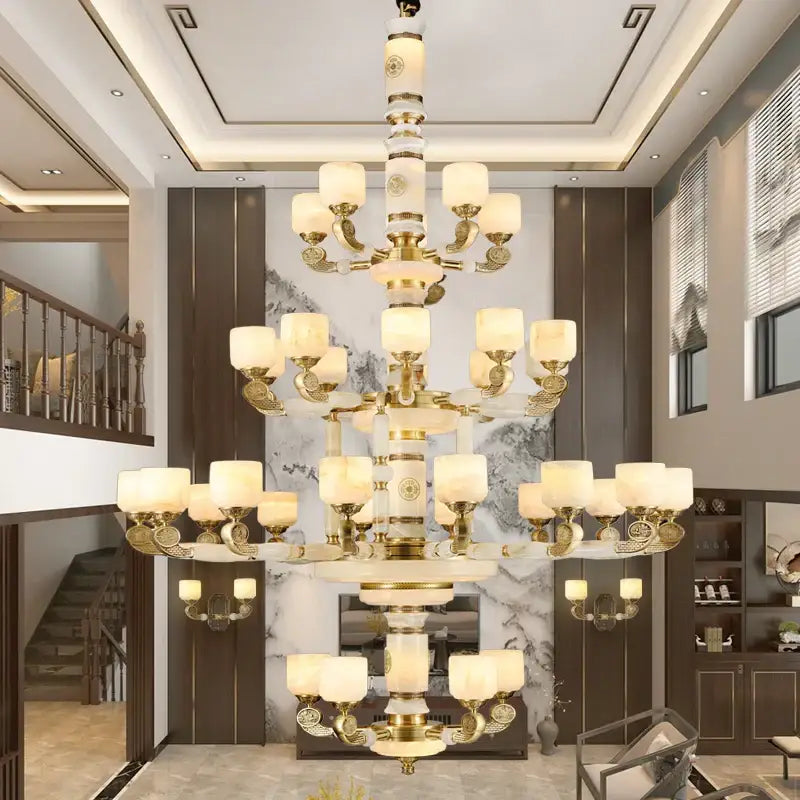 jade copper chandelier for living room with opal glass shades