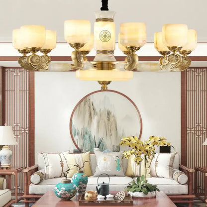 jade copper chandelier for living room with opal glass shades