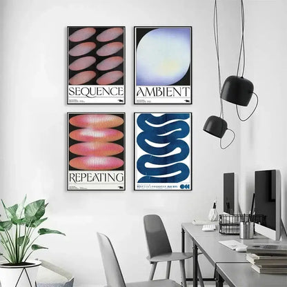 Abstract blue wave sequence pink oval canvas print living room art