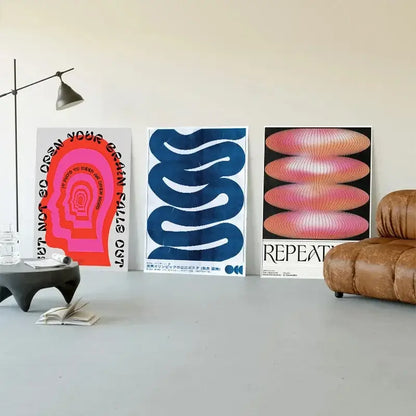 Abstract blue wave sequence pink oval canvas print living room art