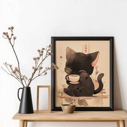 Kawaii japanese ramen cat canvas wall art kitchen decor