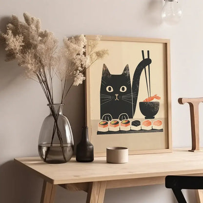 Kawaii japanese ramen cat canvas wall art kitchen decor