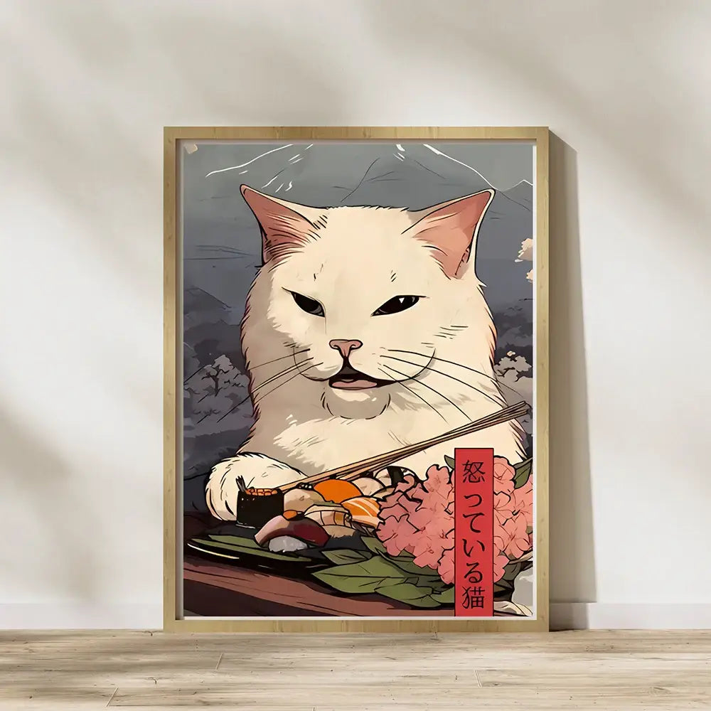 Kawaii japanese ramen cat canvas wall art kitchen decor