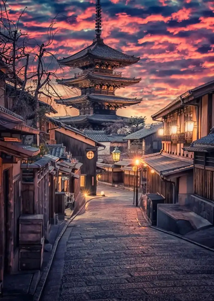 Japanese city landscape canvas set 9 piece living room wall art