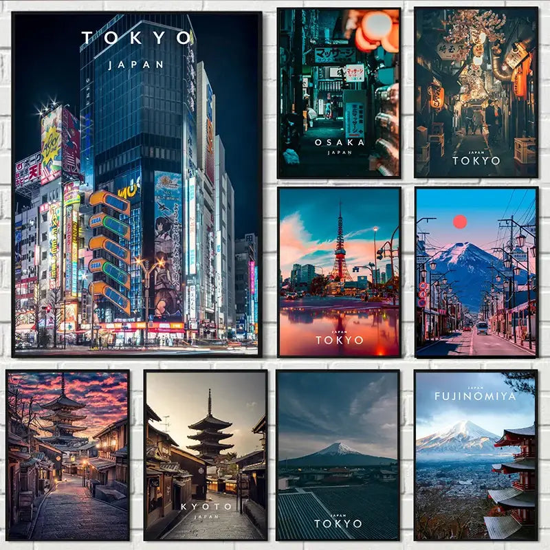Japanese city landscape canvas set 9 piece living room wall art