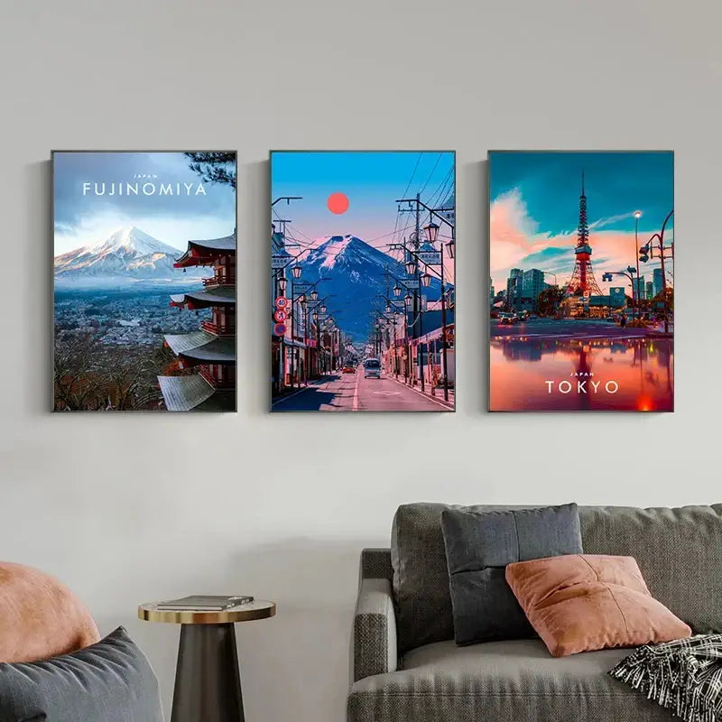 Japanese city landscape canvas set 9 piece living room wall art