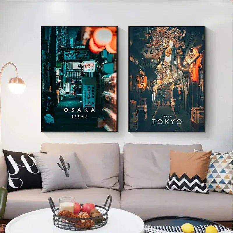 Japanese city landscape canvas set 9 piece living room wall art