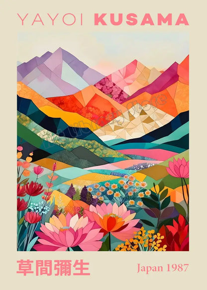 Geometric pink and orange mountain landscape canvas – living room art