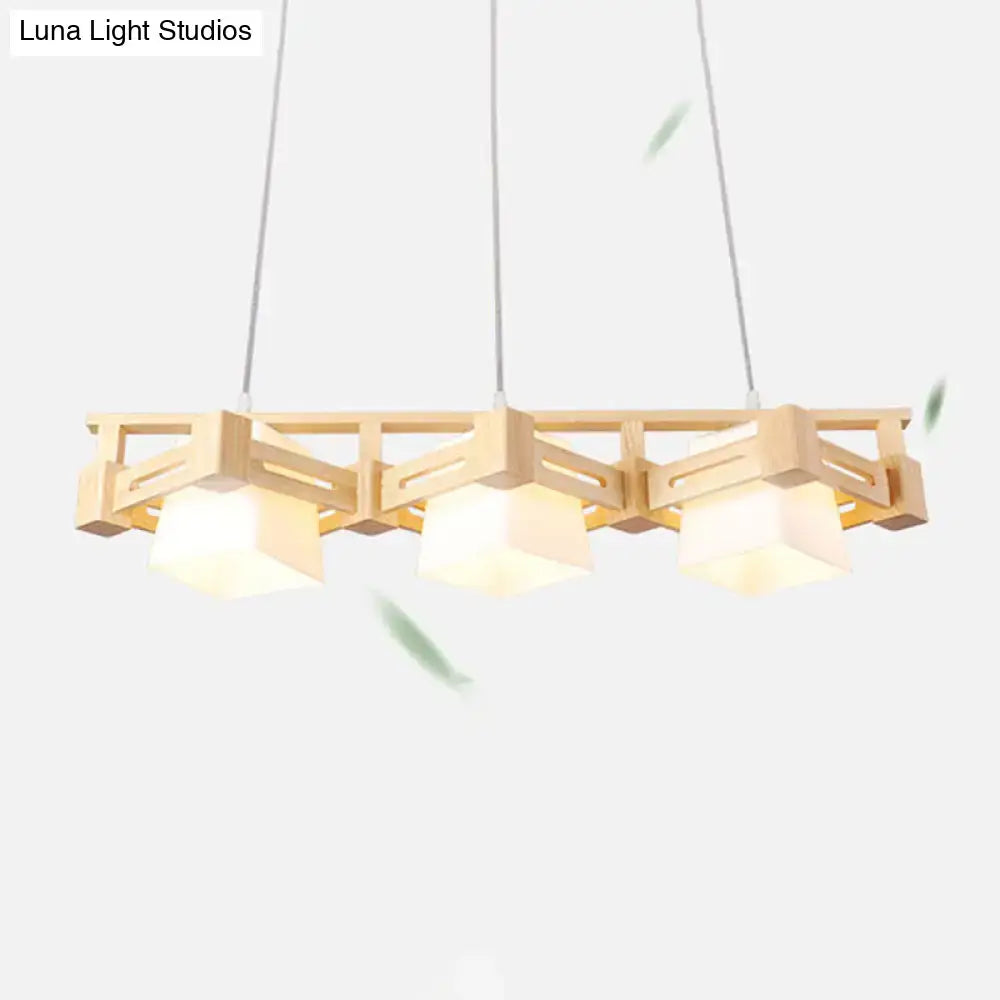 Japanese wood and cream glass hanging light dining room pendant