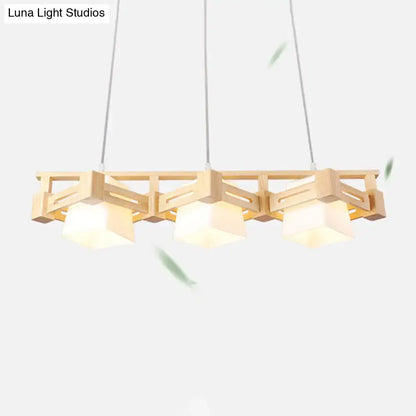 Japanese wood and cream glass hanging light dining room pendant