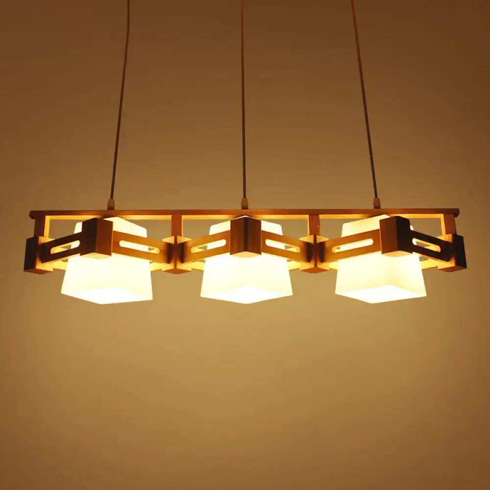 Japanese wood and cream glass hanging light dining room pendant