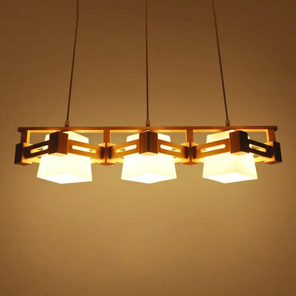 Japanese wood and cream glass hanging light dining room pendant