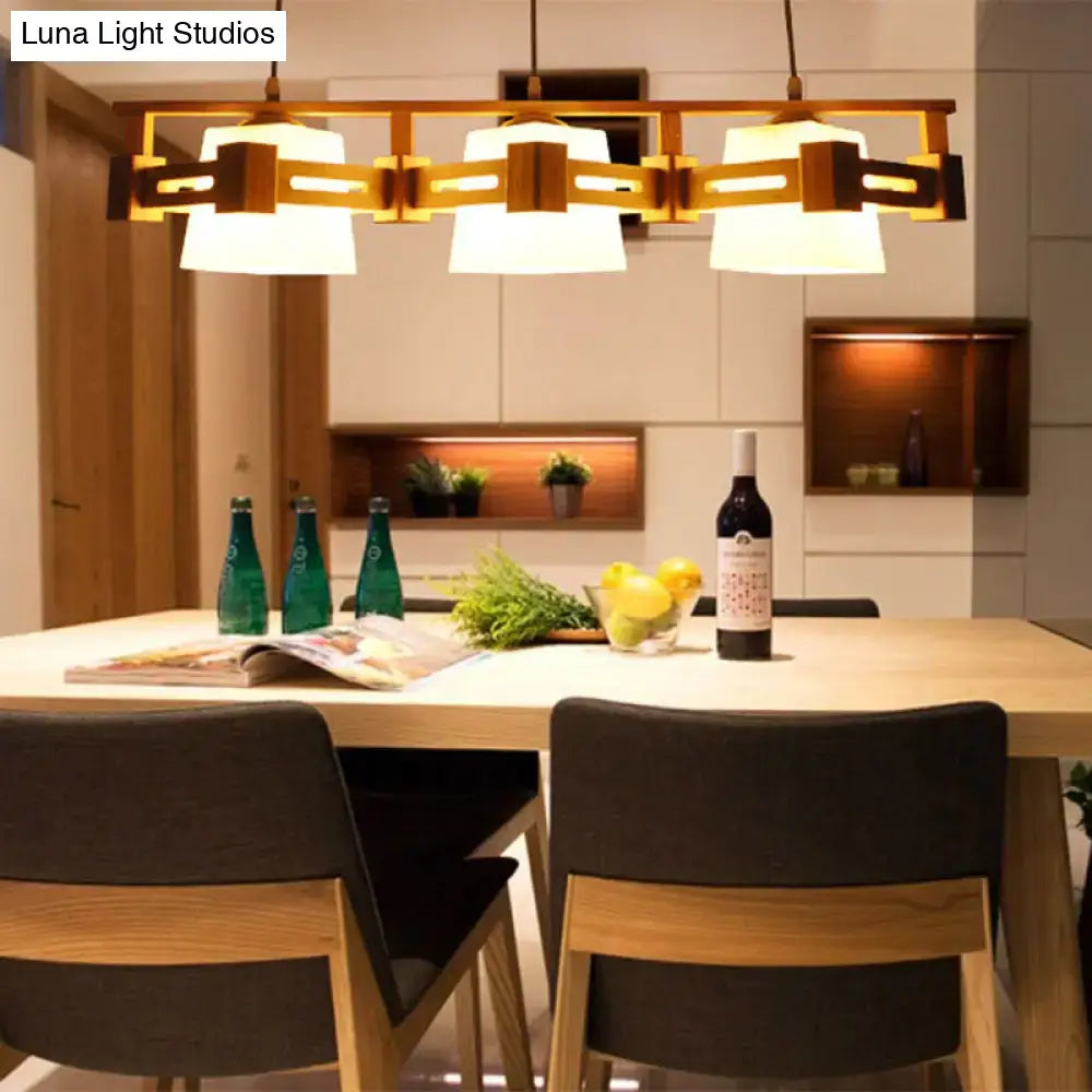 Japanese wood and cream glass hanging light dining room pendant
