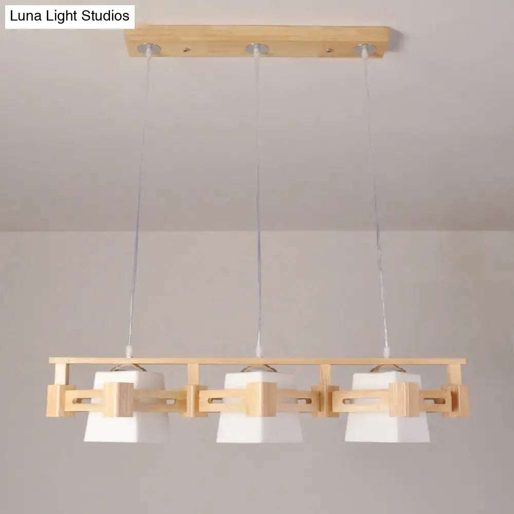 Japanese wood and cream glass hanging light dining room pendant
