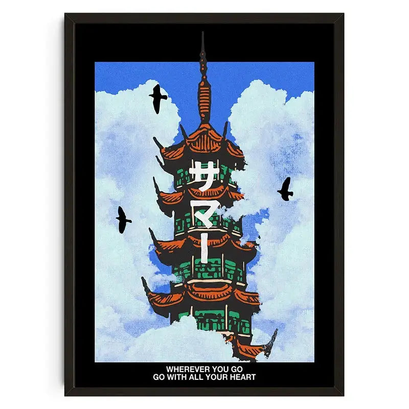 Modern japanese koi cat snake wall art bedroom black & white poster
