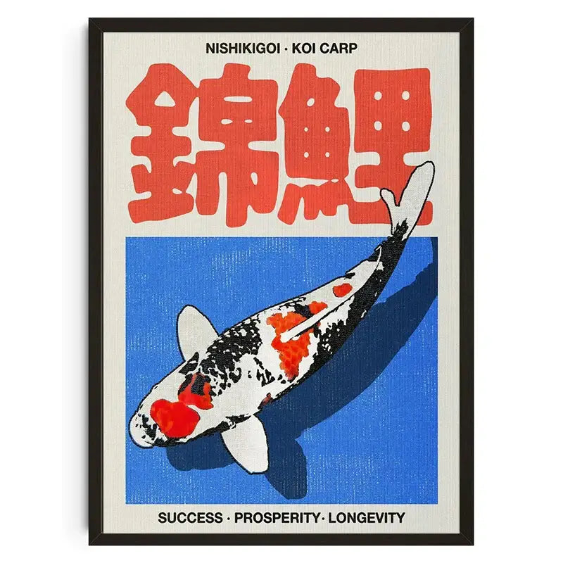 Japanese koi cat wall art blue and red canvas living room decor