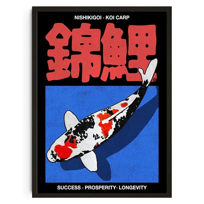 Japanese koi cat wall art blue and red canvas living room decor