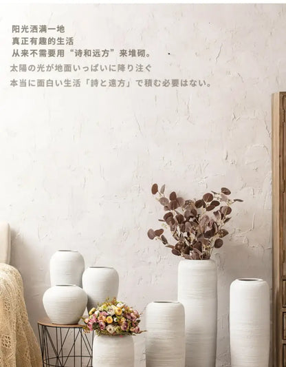 Japanese minimalist hydroponic vase set white ribbed ceramic dining room