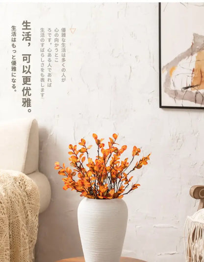 Japanese minimalist hydroponic vase set white ribbed ceramic dining room